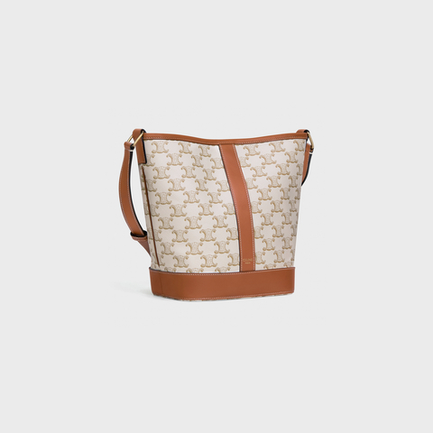 SMALL BUCKET IN TRIOMPHE CANVAS AND CALFSKIN WHITE - Image 2